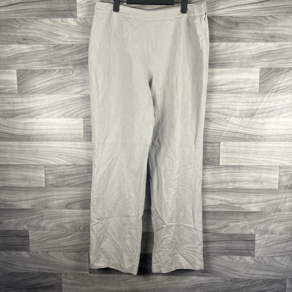 Kasper Dress Pants Womens 12 Gray Beige Audrey Linen Blend Lightweight Career